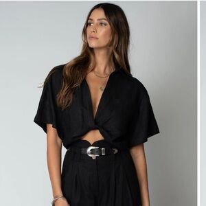 LINEN KNOT FRONT SHORT SLEEVE SHIRT